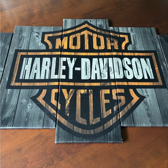 Harley-Davidson Black and Orange 5-Panel Wall Art, Lightweight, Home Decor - Picture 1 of 16